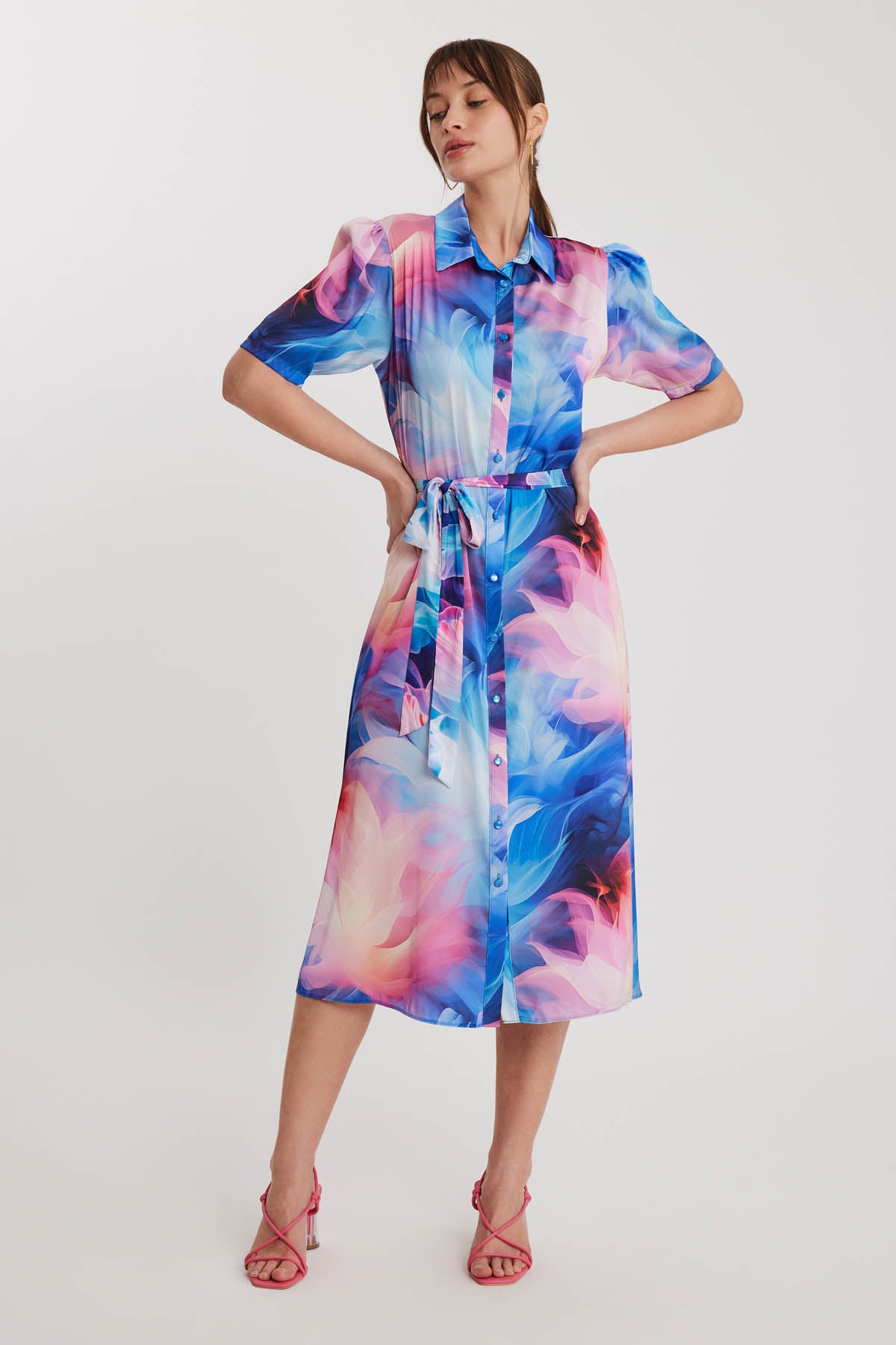 ABSTRACT PATTERNED BUTTON BELT DRESS