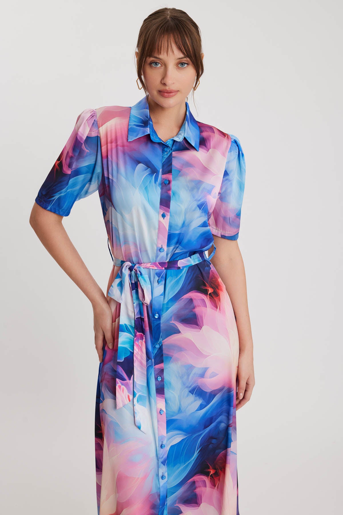 ABSTRACT PATTERNED BUTTON BELT DRESS