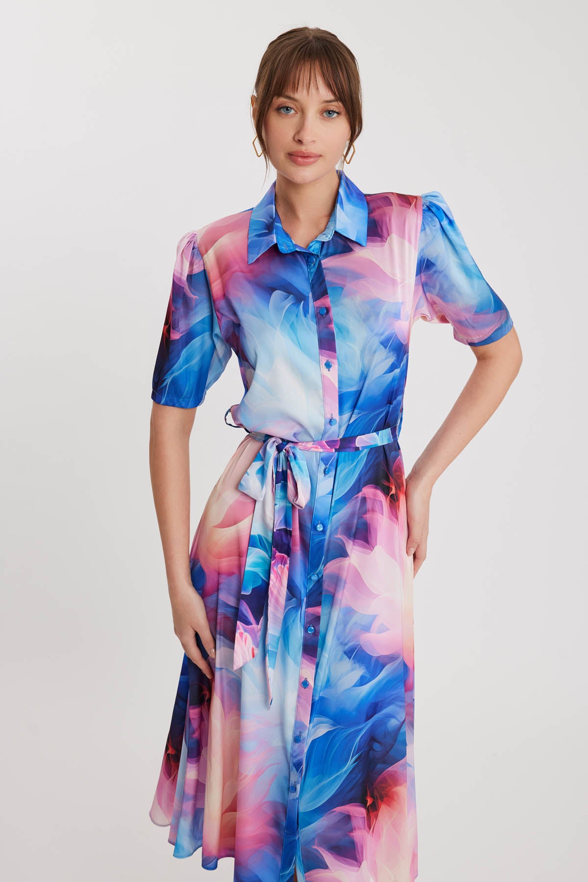 ABSTRACT PATTERNED BUTTON BELT DRESS