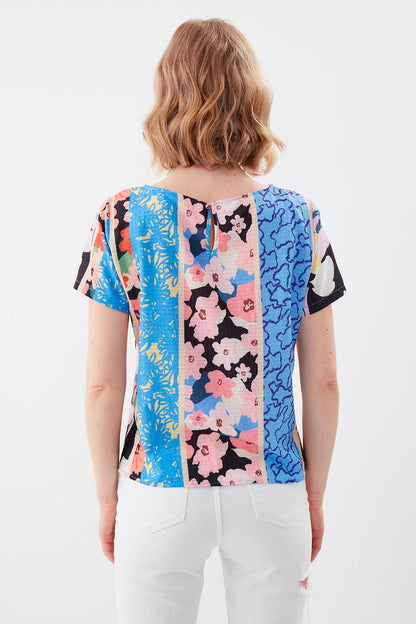 MULTI PATTERNED SHORT SLEEVE BLOUSE