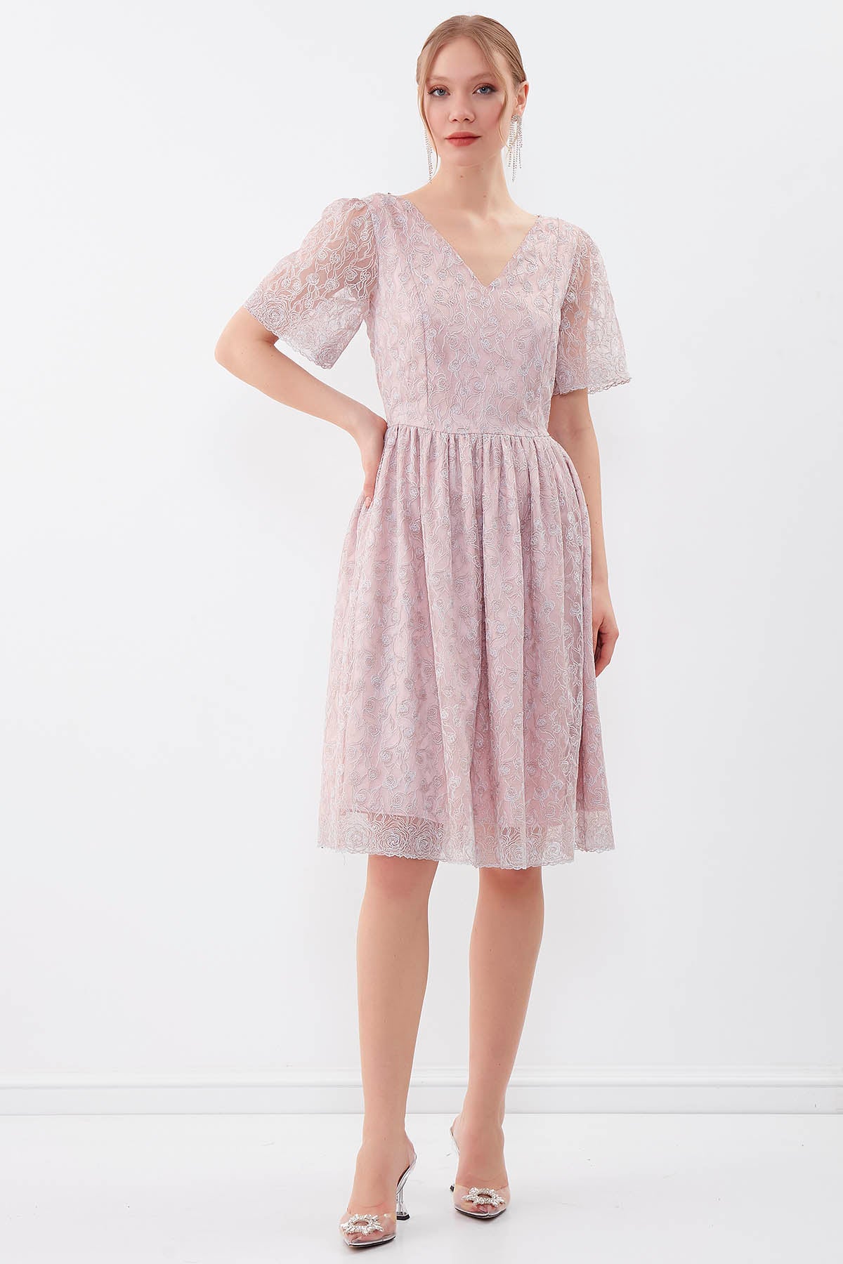 TRANSPARENT PATTERNED SLEEVE DRESS