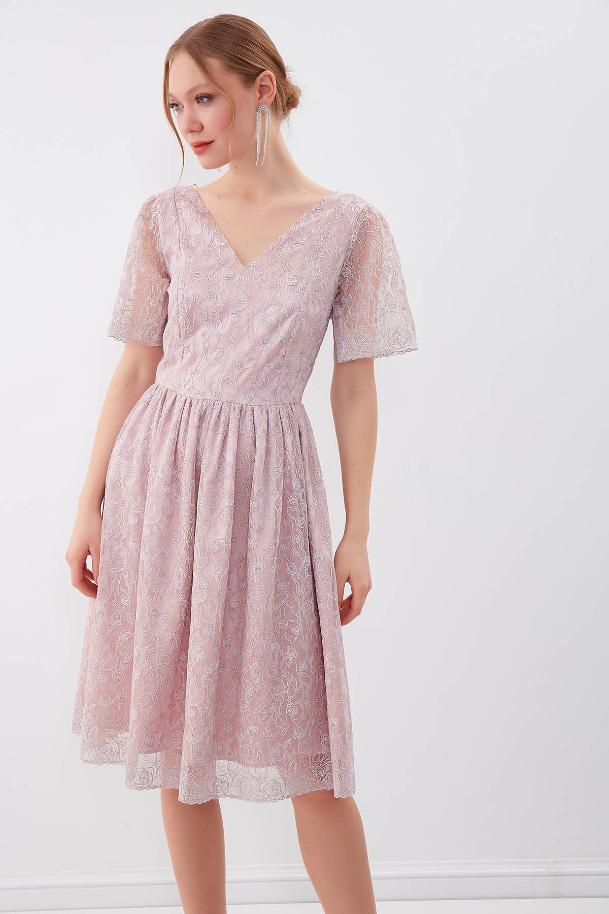 TRANSPARENT PATTERNED SLEEVE DRESS