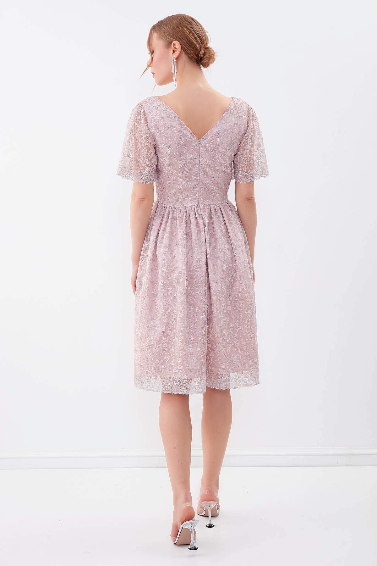 TRANSPARENT PATTERNED SLEEVE DRESS