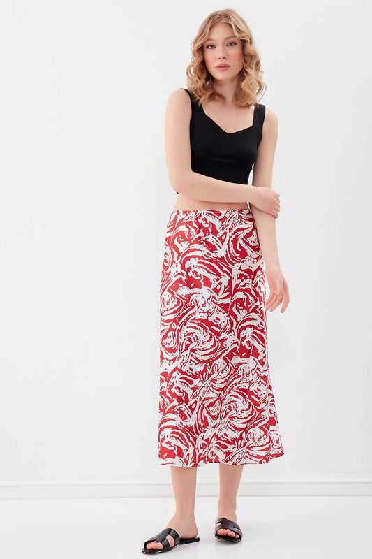 PAINT SPIRAL PATTERNED MIDI-SIZE SATIN SKIRT