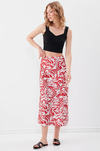PAINT SPIRAL PATTERNED MIDI-SIZE SATIN SKIRT