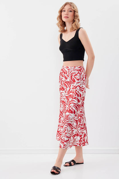 PAINT SPIRAL PATTERNED MIDI-SIZE SATIN SKIRT