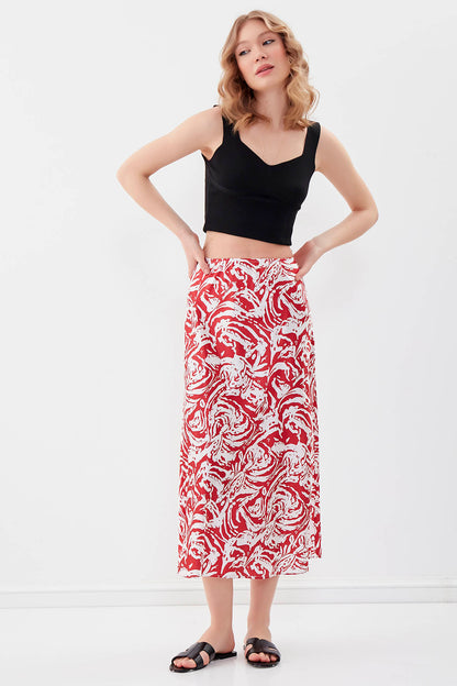 PAINT SPIRAL PATTERNED MIDI-SIZE SATIN SKIRT