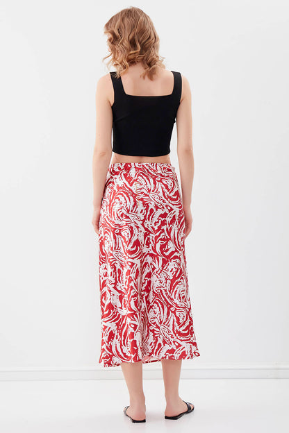 PAINT SPIRAL PATTERNED MIDI-SIZE SATIN SKIRT