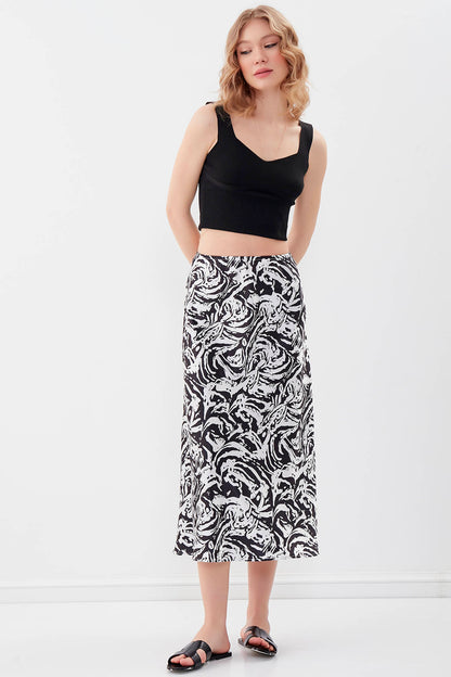 PAINT SPIRAL PATTERNED MIDI-SIZE SATIN SKIRT