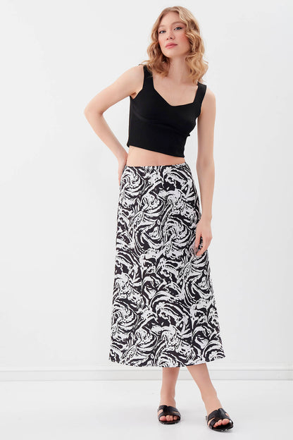 PAINT SPIRAL PATTERNED MIDI-SIZE SATIN SKIRT