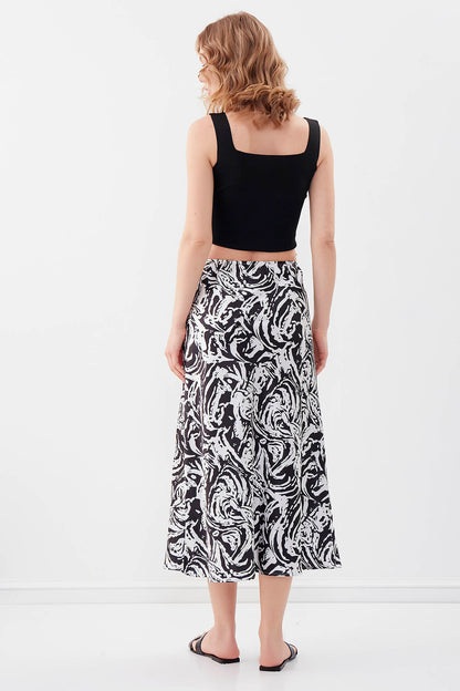 PAINT SPIRAL PATTERNED MIDI-SIZE SATIN SKIRT