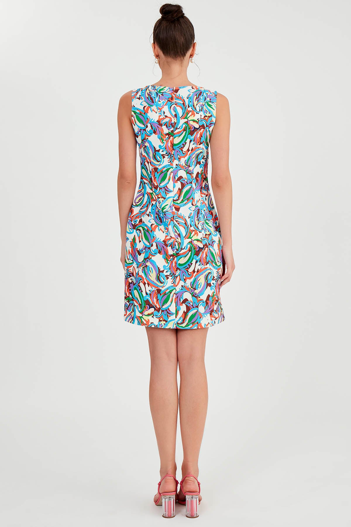 ABSTRACT PATTERNED COLORFUL SLEEVELESS DRESS