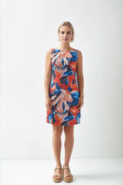 ABSTRACT PATTERNED LINEN DRESS