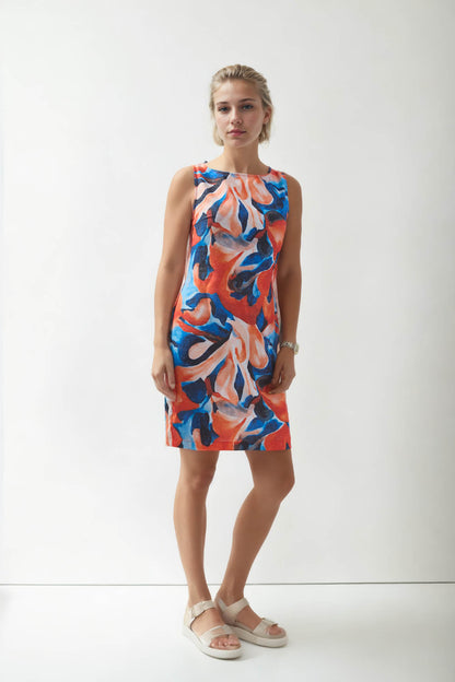 ABSTRACT PATTERNED LINEN DRESS
