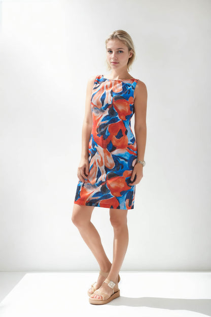 ABSTRACT PATTERNED LINEN DRESS