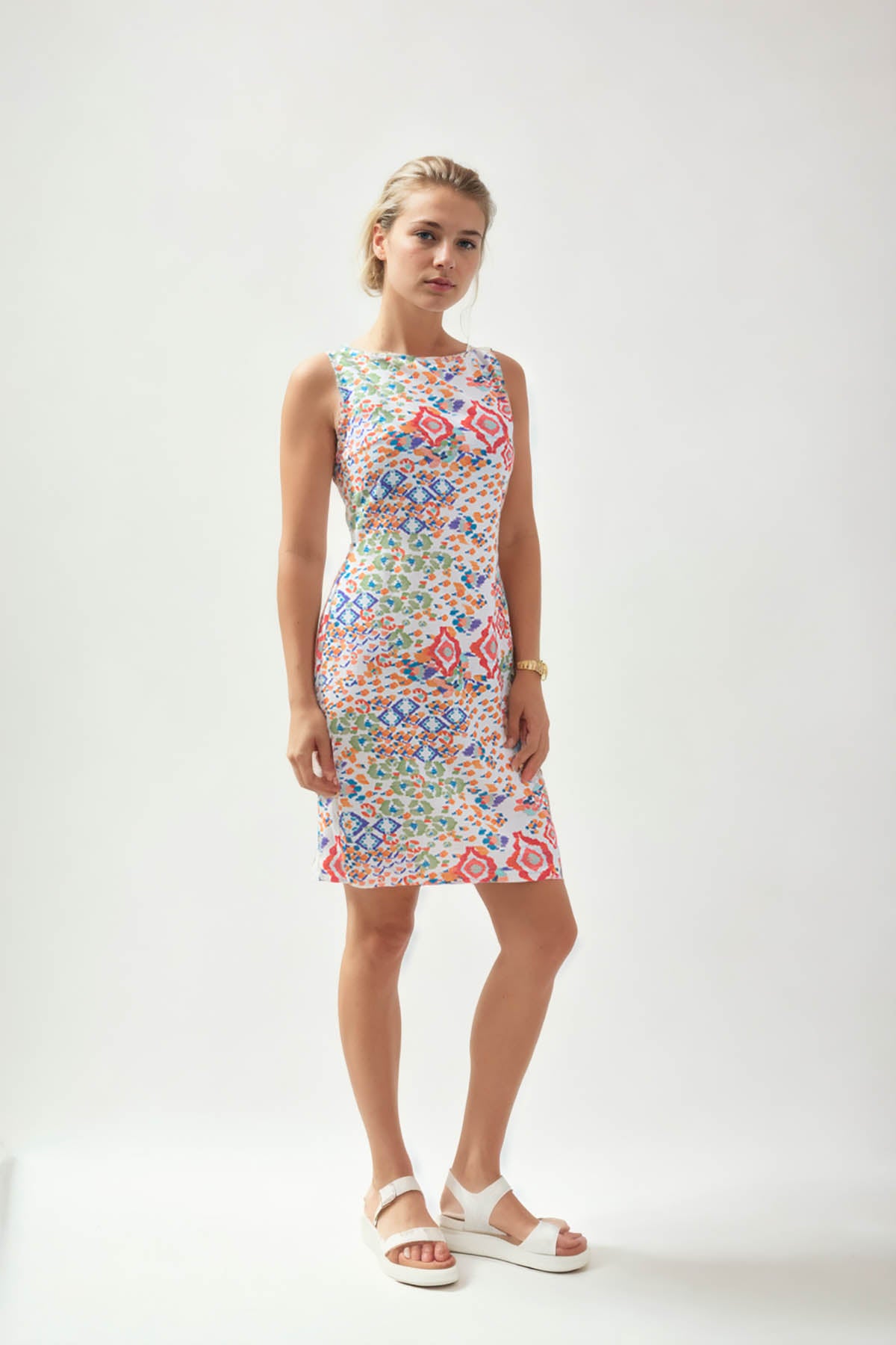 ABSTRACT PATTERNED LINEN DRESS