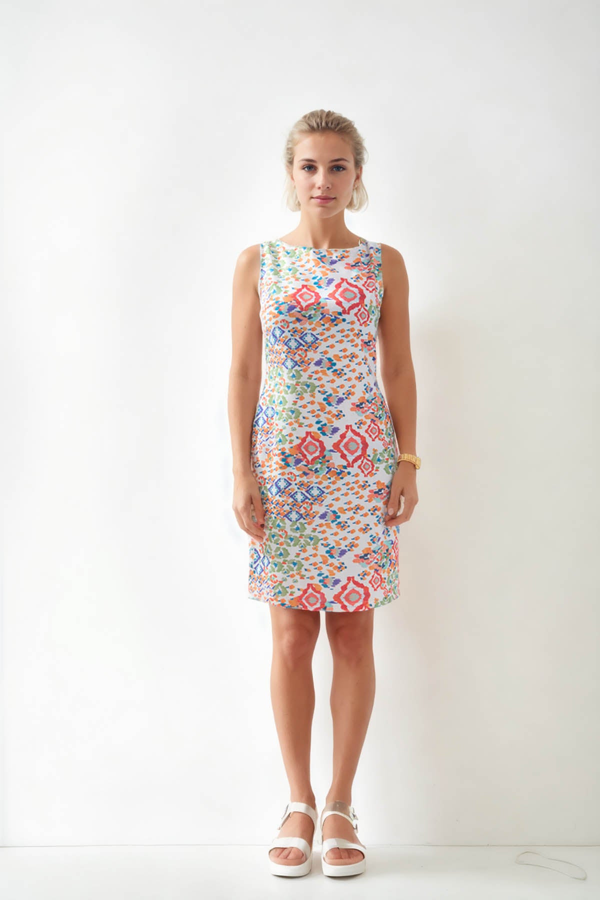 ABSTRACT PATTERNED LINEN DRESS
