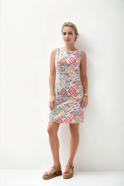 ABSTRACT PATTERNED LINEN DRESS