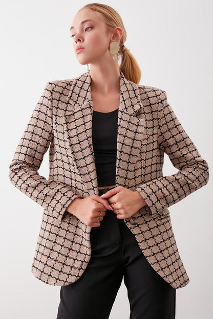 CLASSIC PATTERNED SINGLE BUTTON JACKET