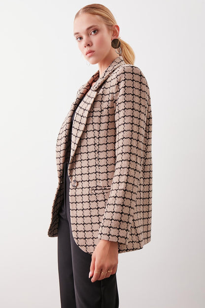 CLASSIC PATTERNED SINGLE BUTTON JACKET