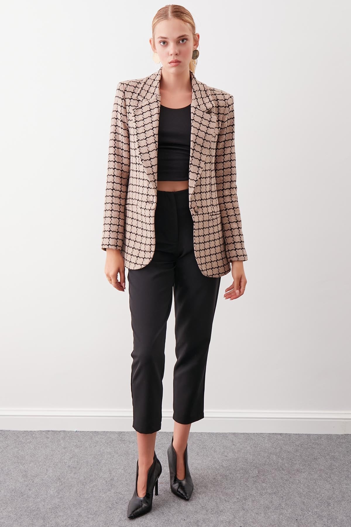 CLASSIC PATTERNED SINGLE BUTTON JACKET
