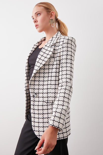 CLASSIC PATTERNED SINGLE BUTTON JACKET