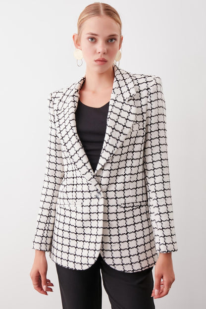 CLASSIC PATTERNED SINGLE BUTTON JACKET