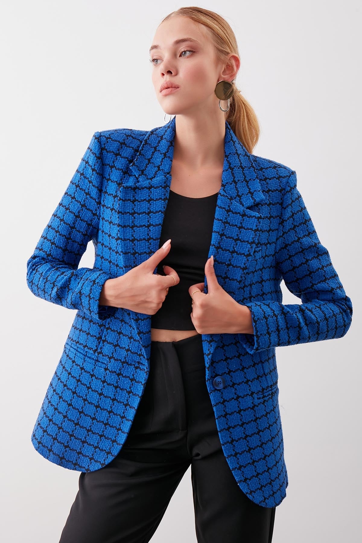 CLASSIC PATTERNED SINGLE BUTTON JACKET