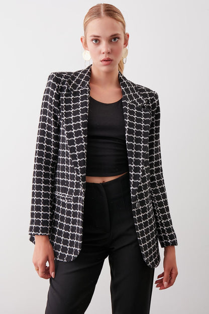 CLASSIC PATTERNED SINGLE BUTTON JACKET