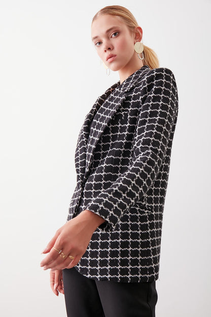 CLASSIC PATTERNED SINGLE BUTTON JACKET