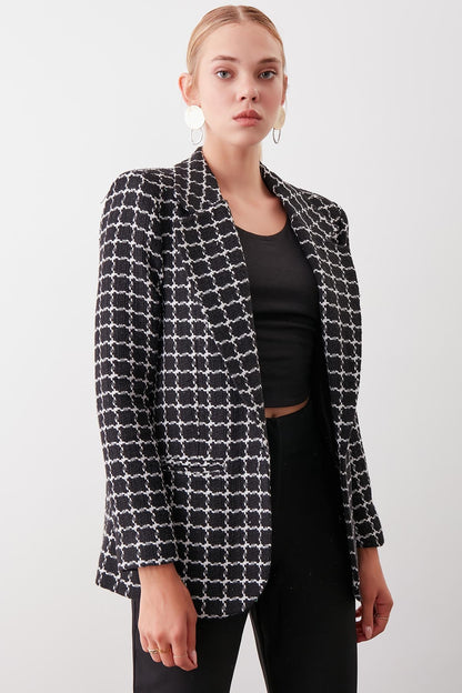 CLASSIC PATTERNED SINGLE BUTTON JACKET