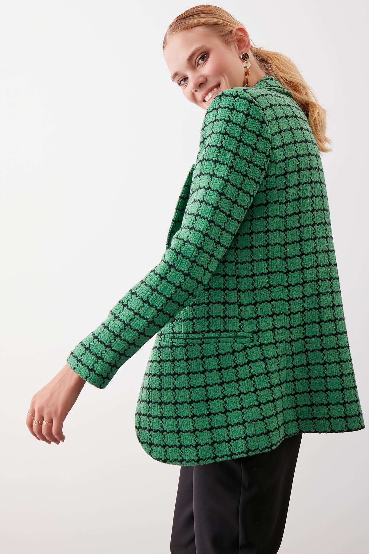 CLASSIC PATTERNED SINGLE BUTTON JACKET