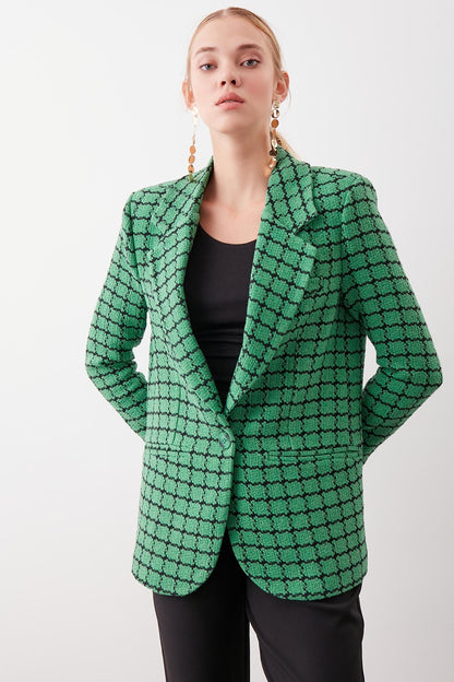 CLASSIC PATTERNED SINGLE BUTTON JACKET
