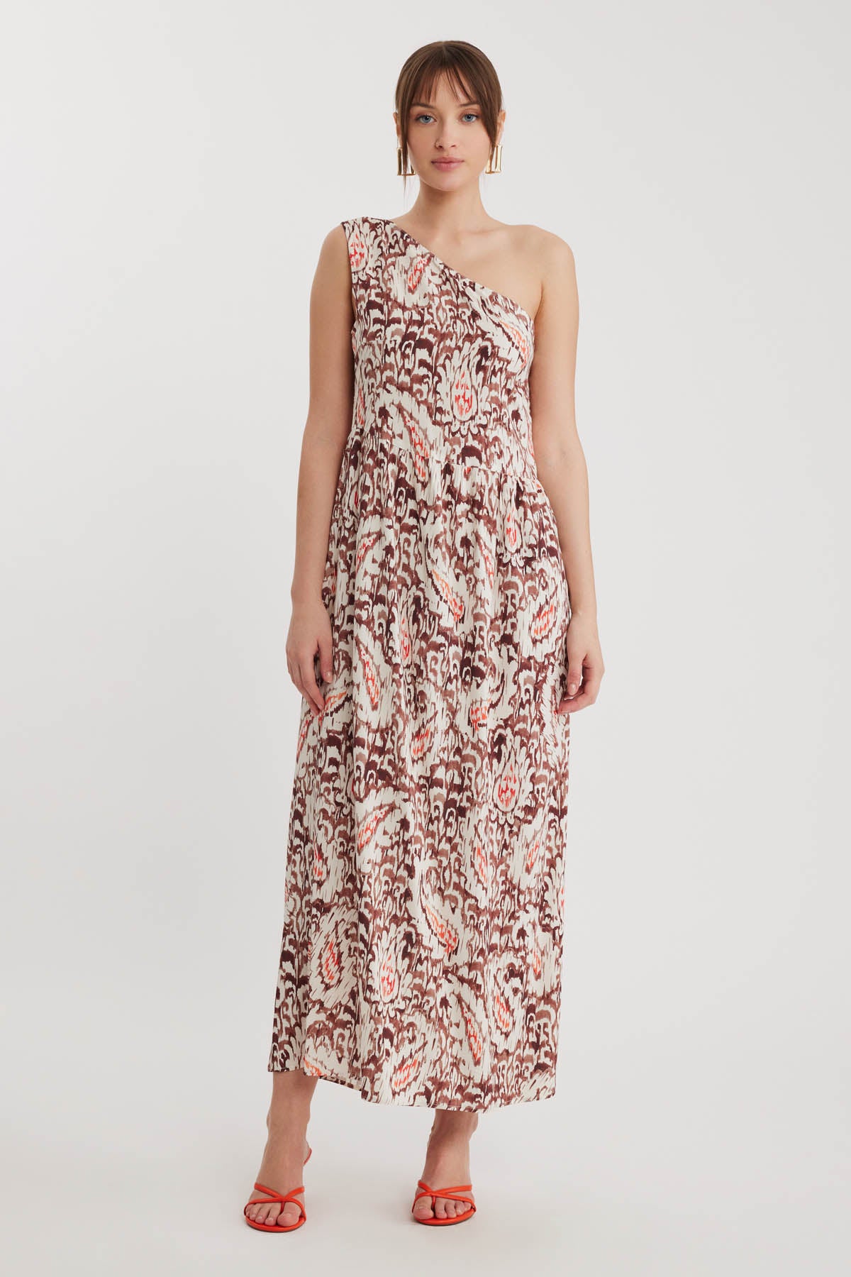 ELEGANT PATTERNED ONE-SHOULDER LONG DRESS