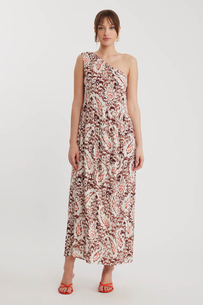 ELEGANT PATTERNED ONE-SHOULDER LONG DRESS