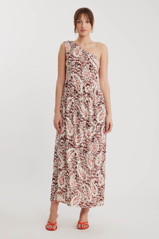 ELEGANT PATTERNED ONE-SHOULDER LONG DRESS