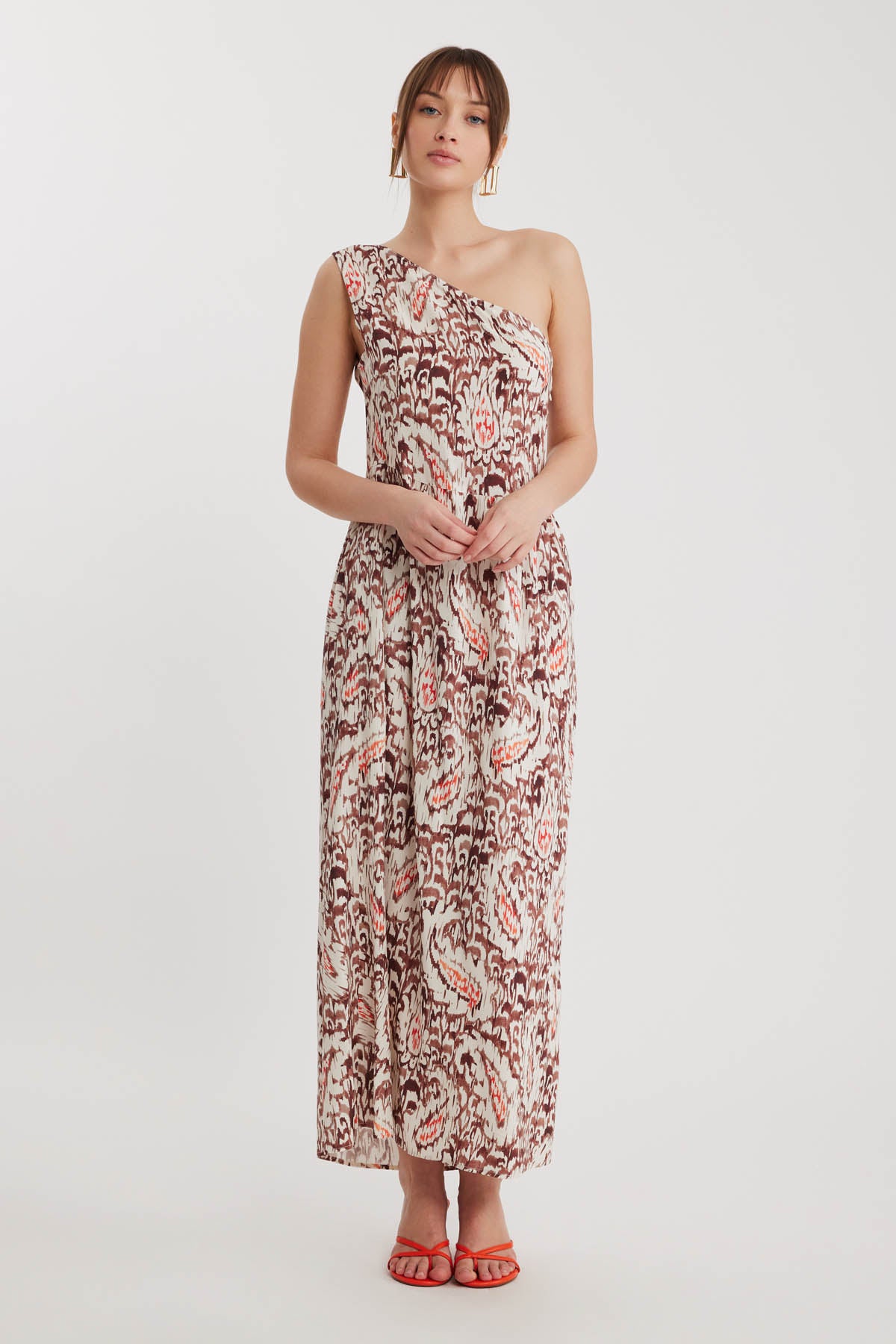 ELEGANT PATTERNED ONE-SHOULDER LONG DRESS