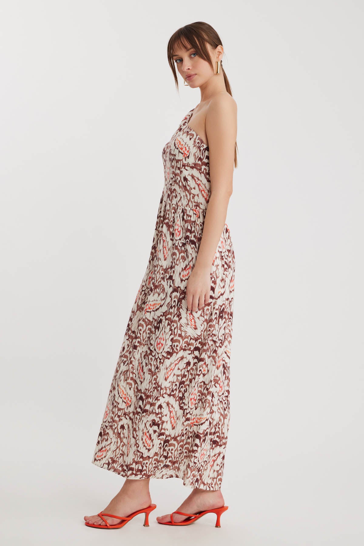 ELEGANT PATTERNED ONE-SHOULDER LONG DRESS