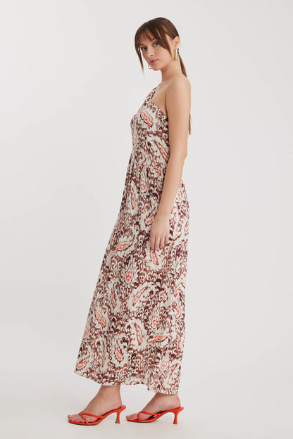 ELEGANT PATTERNED ONE-SHOULDER LONG DRESS