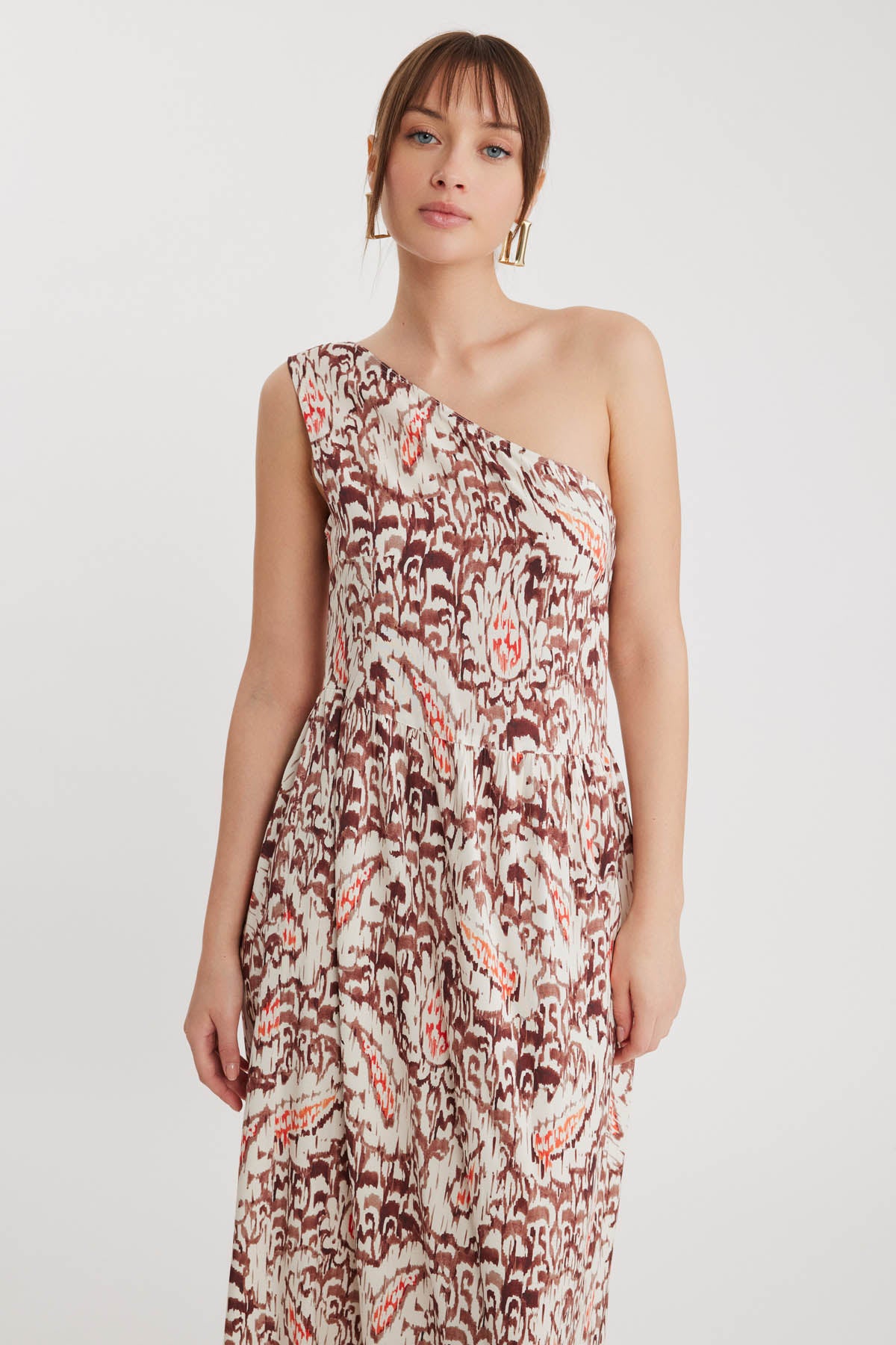 ELEGANT PATTERNED ONE-SHOULDER LONG DRESS