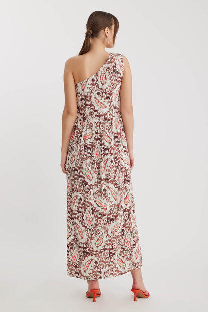 ELEGANT PATTERNED ONE-SHOULDER LONG DRESS