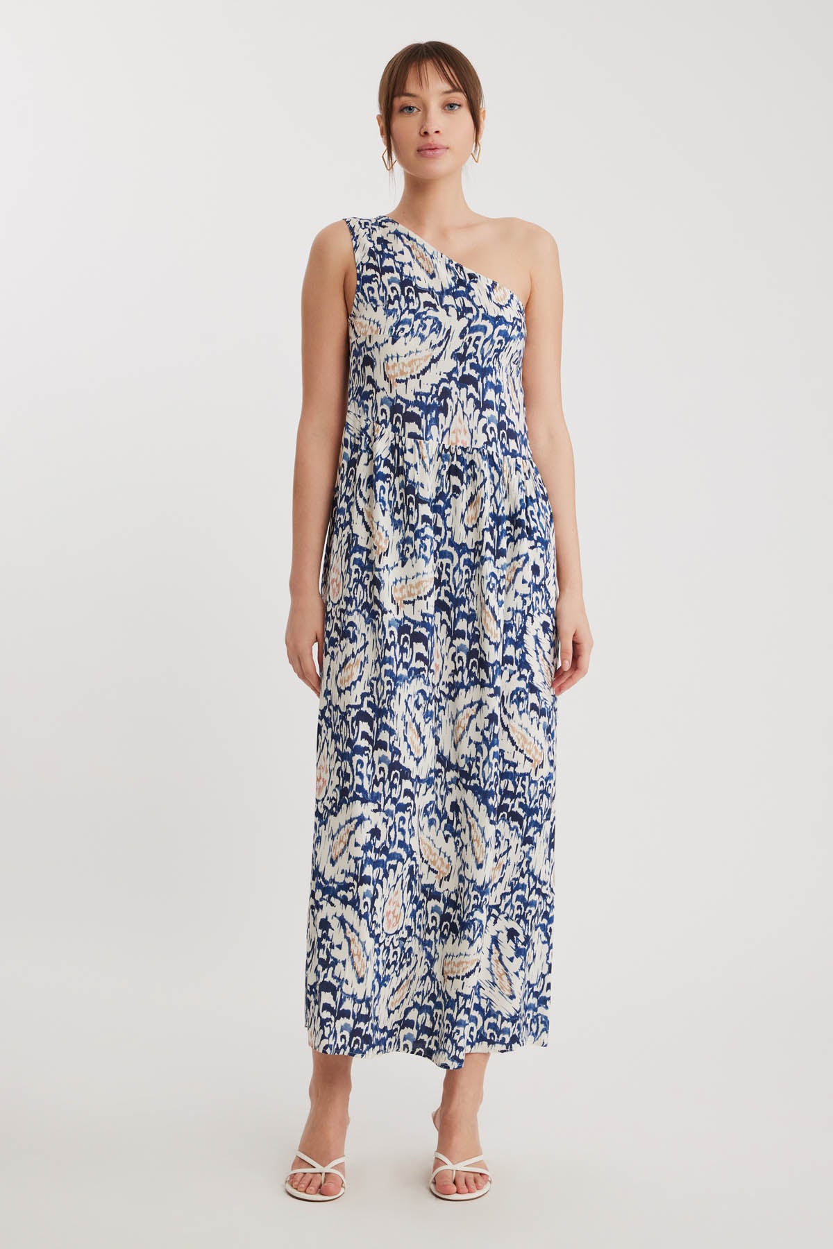 ELEGANT PATTERNED ONE-SHOULDER LONG DRESS