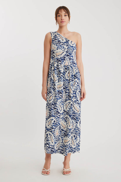 ELEGANT PATTERNED ONE-SHOULDER LONG DRESS