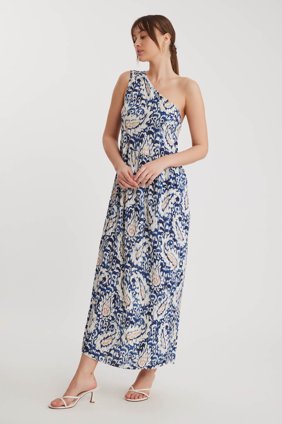 ELEGANT PATTERNED ONE-SHOULDER LONG DRESS