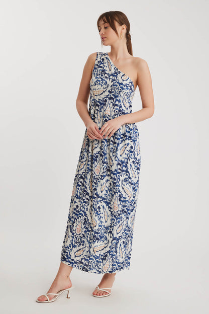 ELEGANT PATTERNED ONE-SHOULDER LONG DRESS