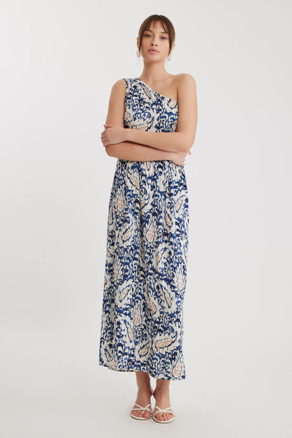 ELEGANT PATTERNED ONE-SHOULDER LONG DRESS