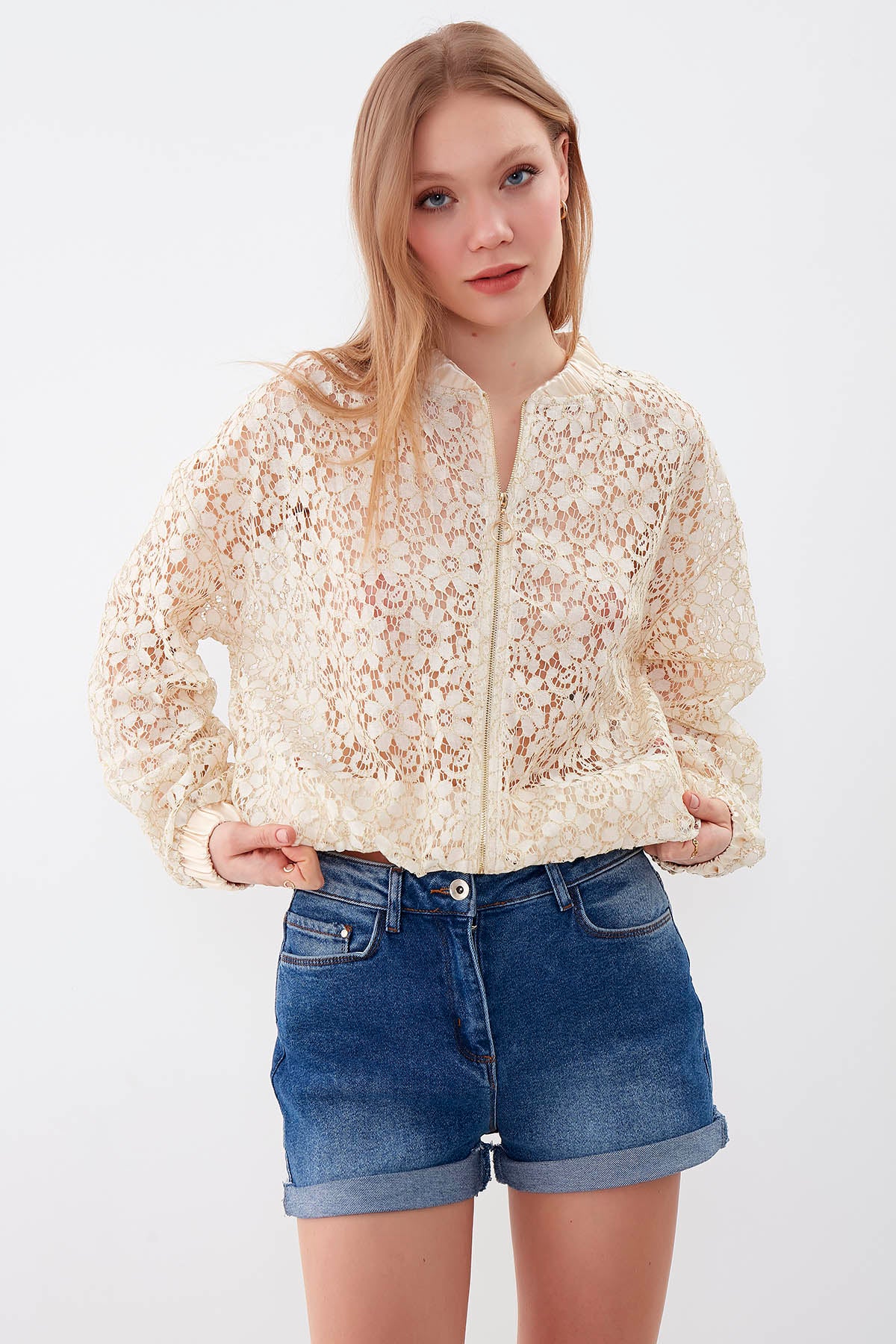 TRANSPARENT PATTERNED BOMBER JACKET