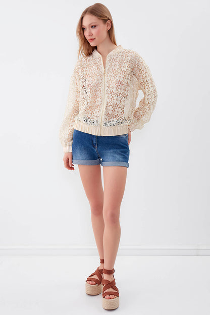 TRANSPARENT PATTERNED BOMBER JACKET
