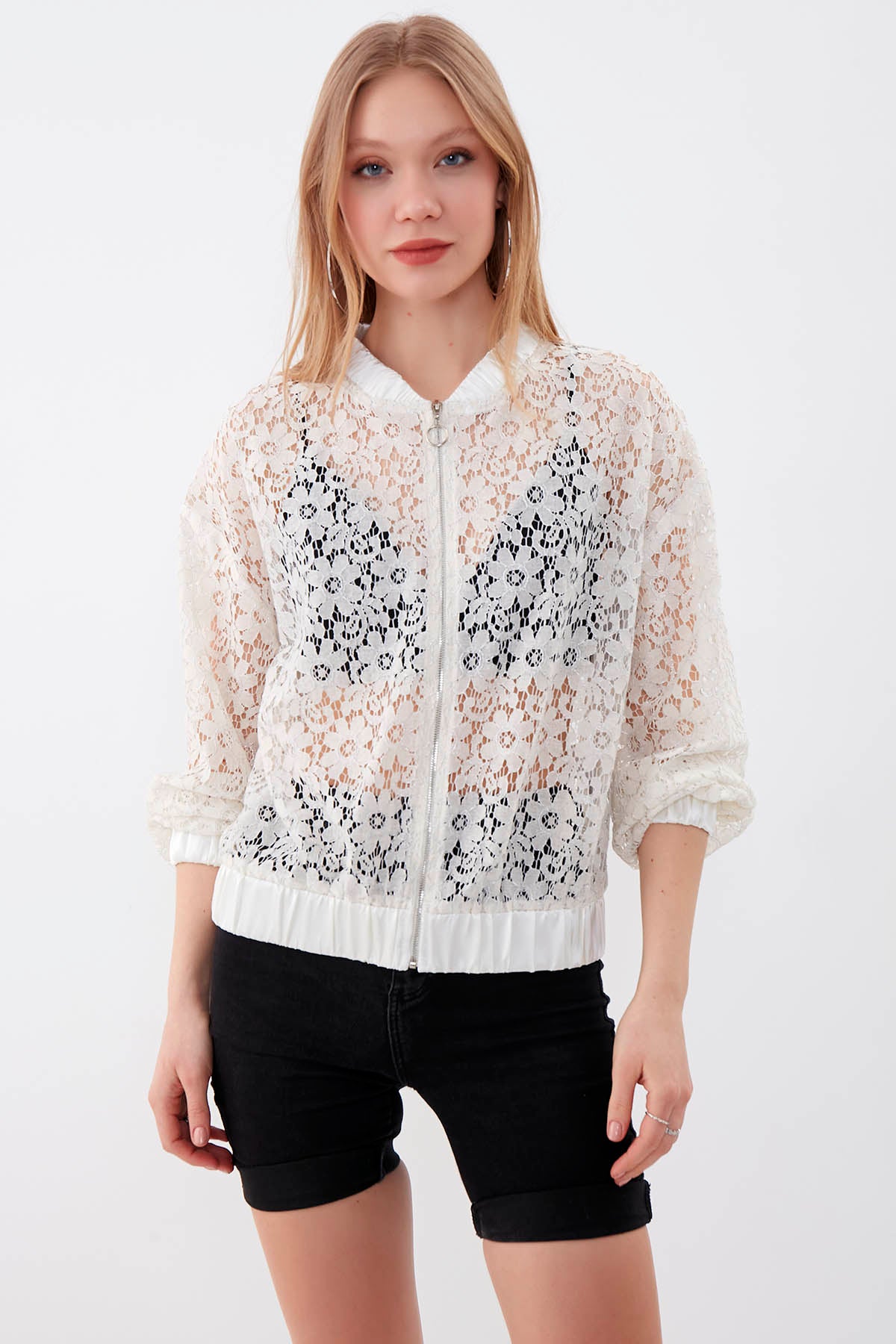 TRANSPARENT PATTERNED BOMBER JACKET
