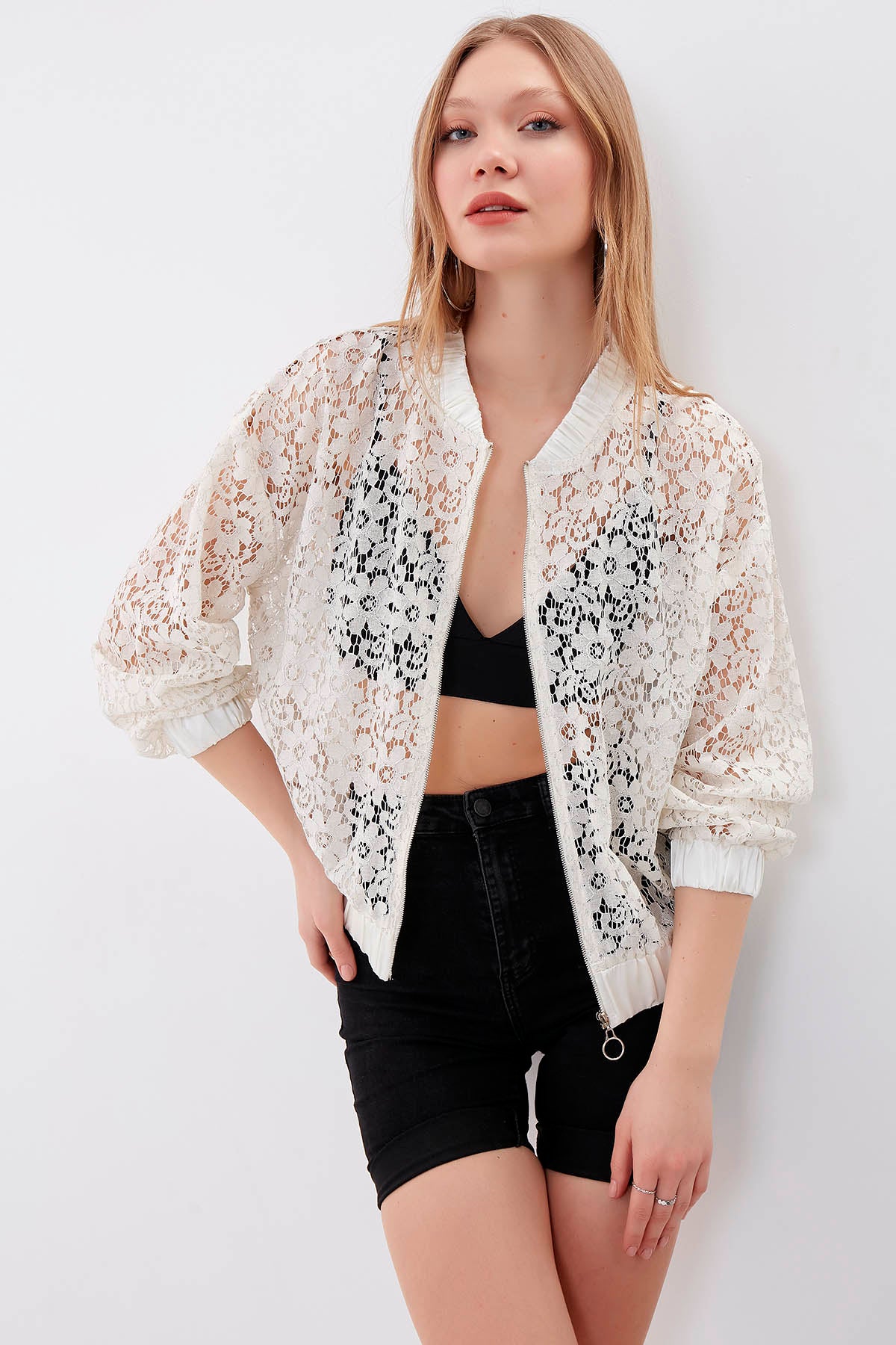 TRANSPARENT PATTERNED BOMBER JACKET